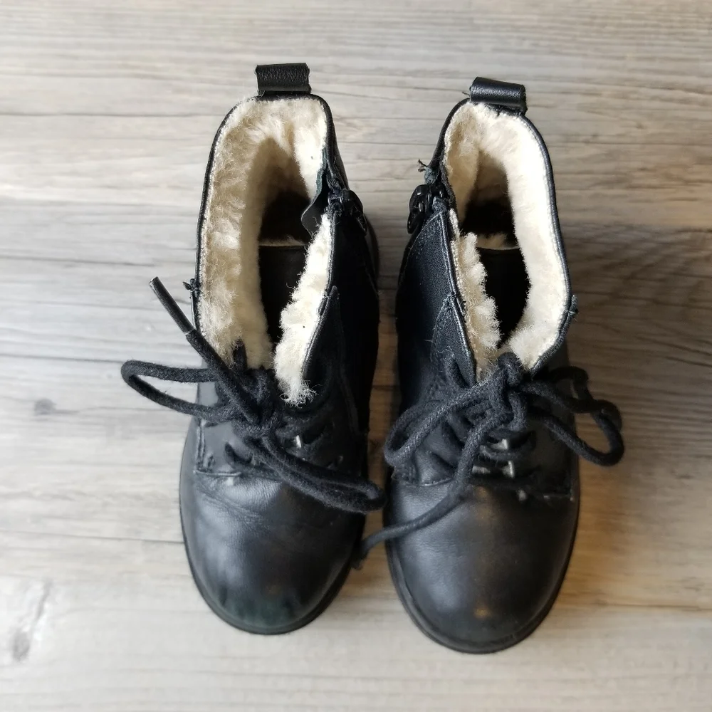 Zara Infants Black Faux Fur Lined Combat Boots